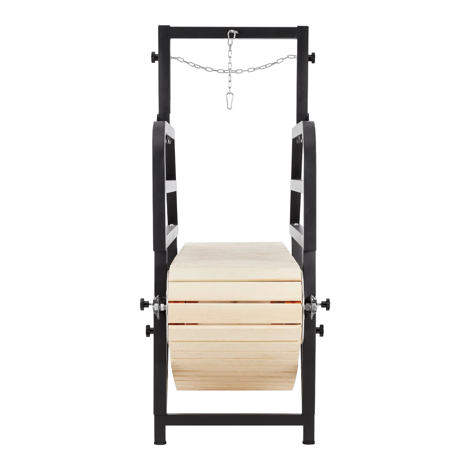 Wooden dog treadmill front-facing angle on a white background